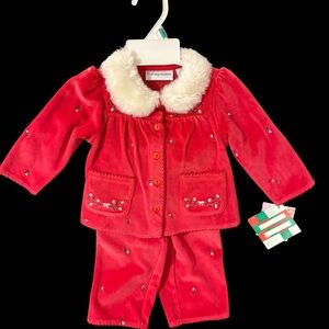 First Impressions Red Velvet Outfit with White Fur Collar